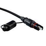 black fiber optic cable assembly with connector on one end
